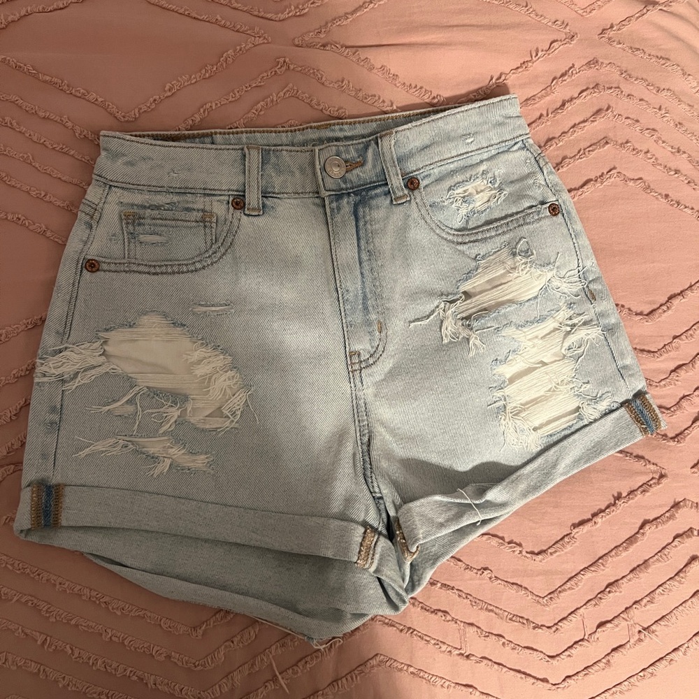 Distressed Light Blue Denim Shorts